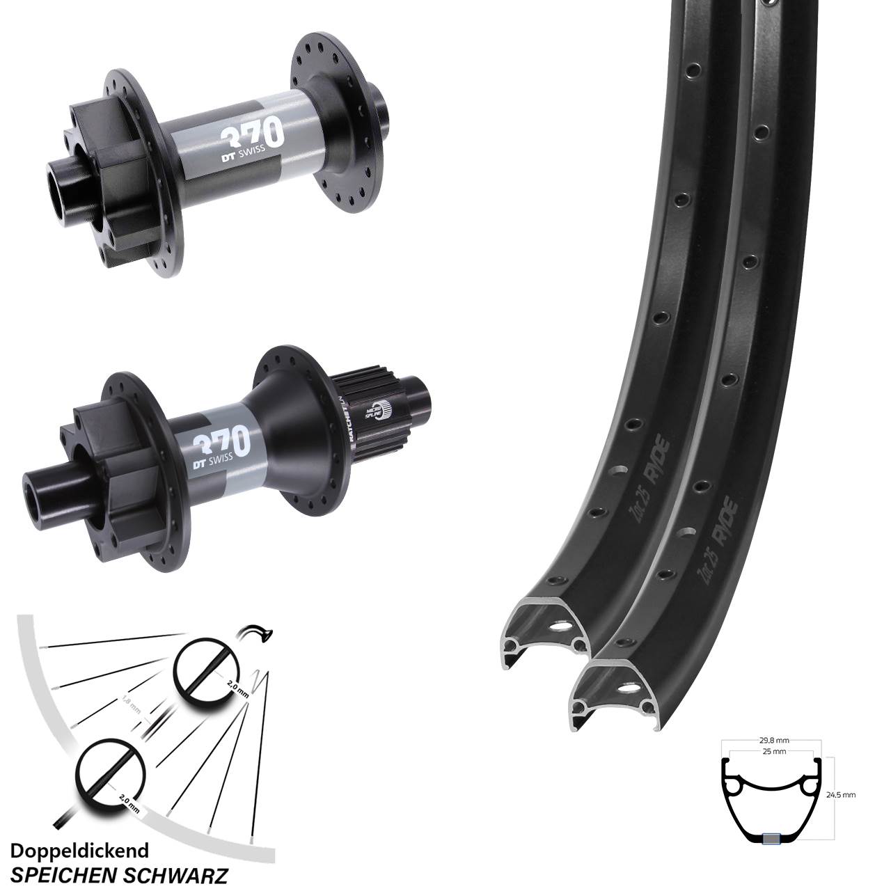 Laufradsatz 6-Loch 15x110 12x148 28 Zoll Ryde ZAC 25 DT Swiss 370 Micro Spline
