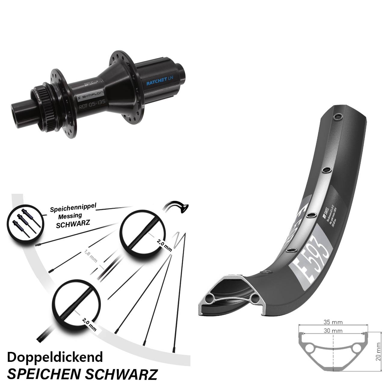 DT Swiss E 593-370 Hybrid 27,5 Zoll Centerlock Hinterrad 12x142 8-11 fach