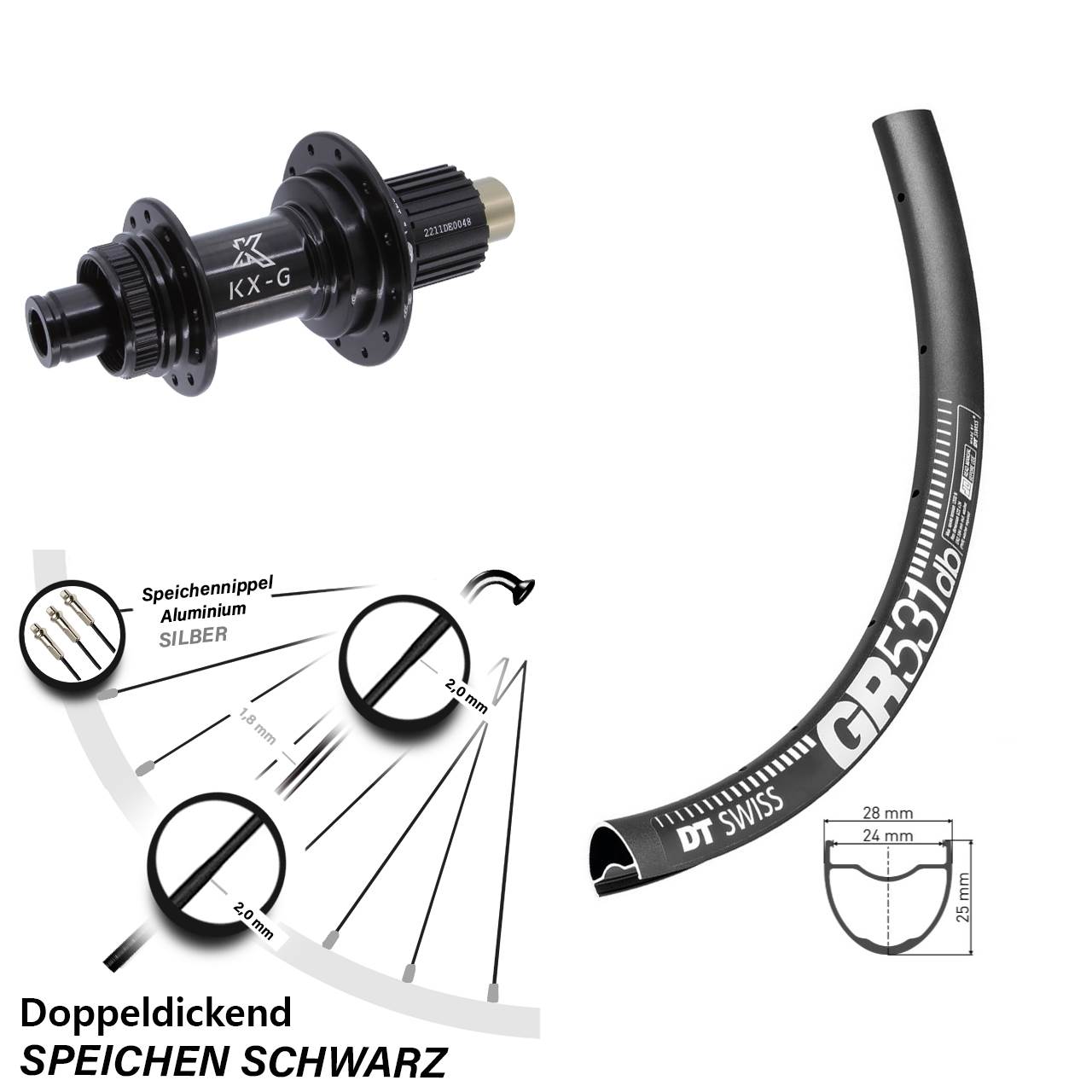 Centerlock Hinterrad 29 Zoll DT Swiss GR 531 KX-G Shimano Micro Spline 12x142