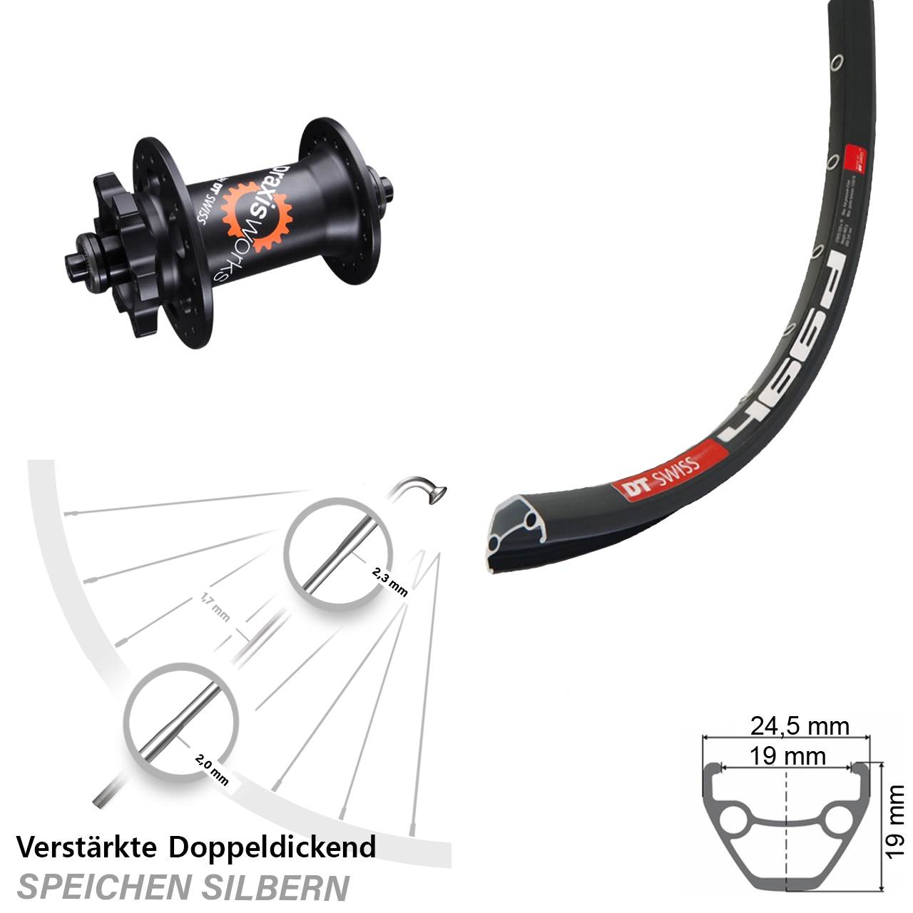 Vorderrad 6-Loch für Schnellspanner 28-29 Zoll DT Swiss 466-350