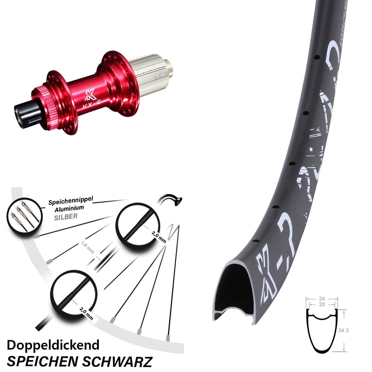 KX-GR Road rot 28 Zoll Hinterrad Centerlock 12x142 8-12 fach