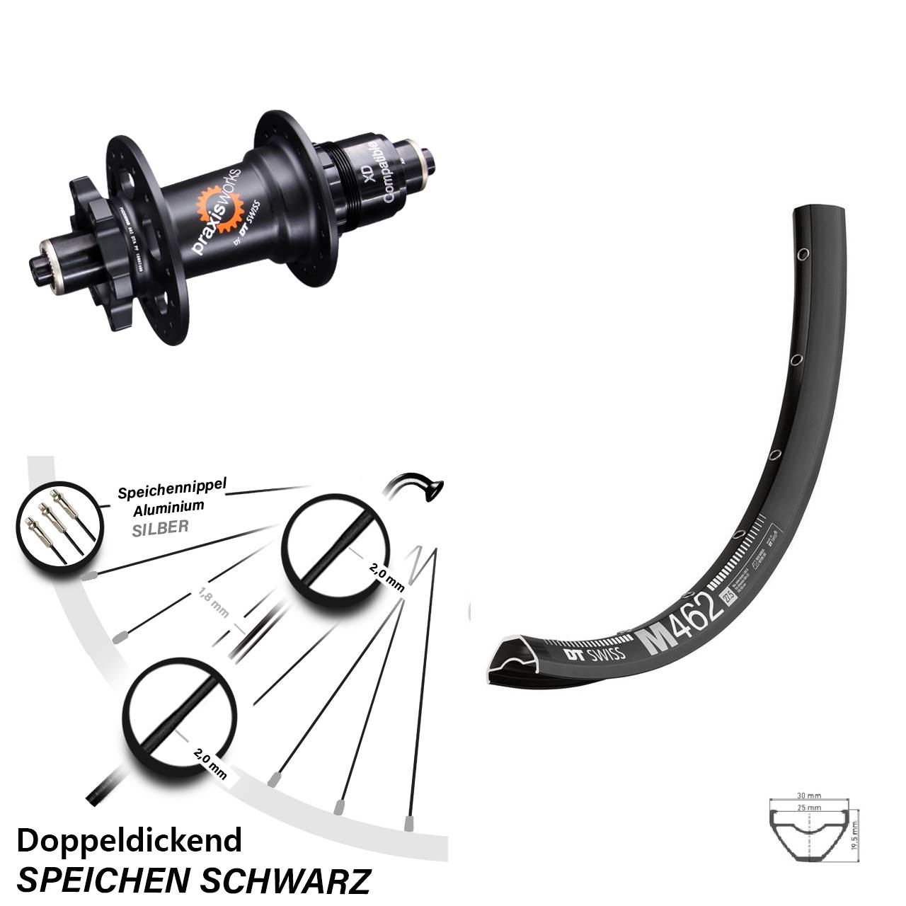 27,5 Zoll Laufrad DT Swiss M 462-350 Sram XD 6-Loch