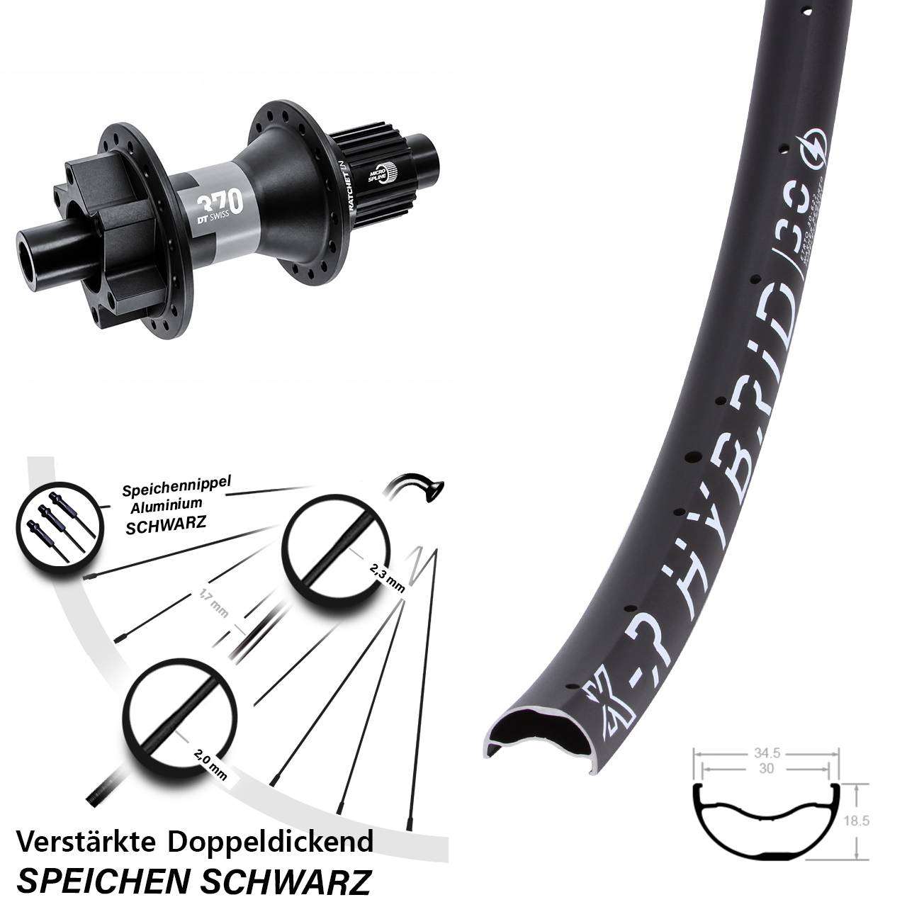 6-Loch Hinterrad 12x142 29 Zoll KX-R Hybrid 30 DT Swiss 370 Shimano Micro Spline
