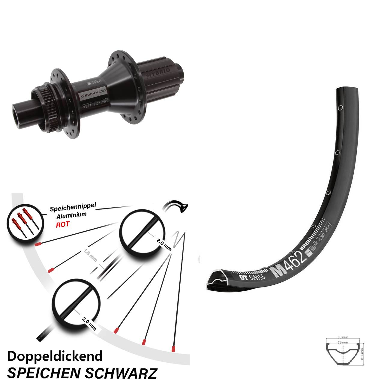 Centerlock Hinterrad 12x142 27,5 Zoll DT Swiss M 462-370 Hybrid 8-11 fach
