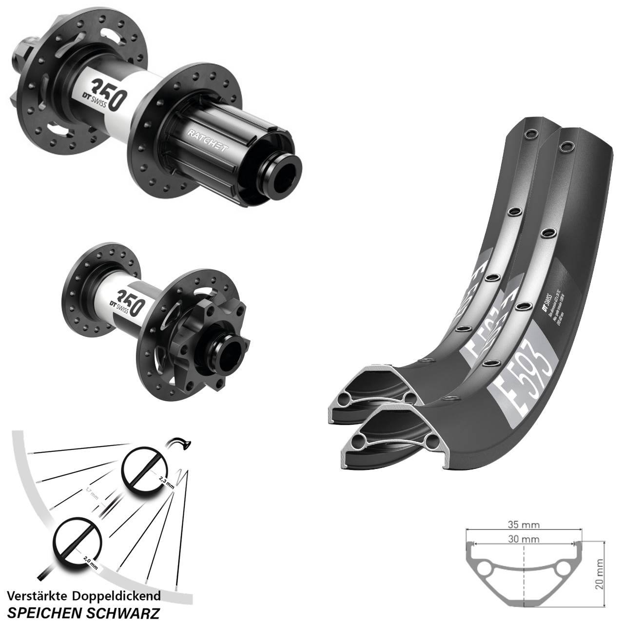 Laufradsatz 6-Loch 15x100 12x142 27,5 Zoll DT Swiss E 593-350 8-11 fach HG
