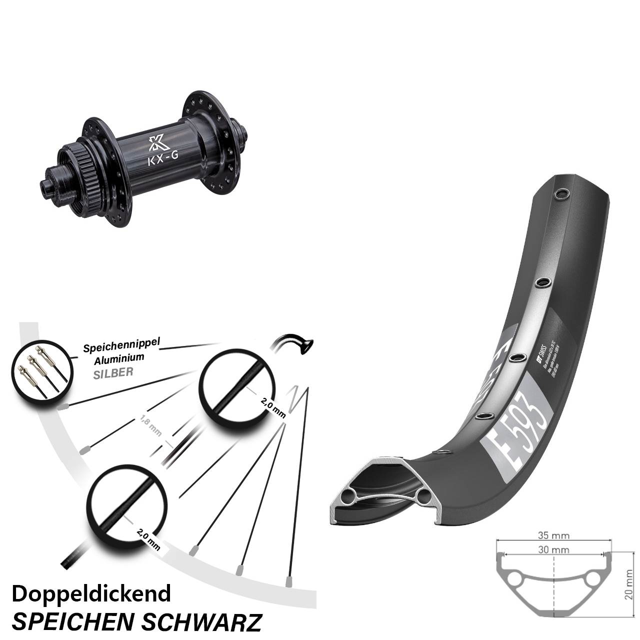 27,5 Zoll DT Swiss E 593 KX-G Disc Laufrad QR