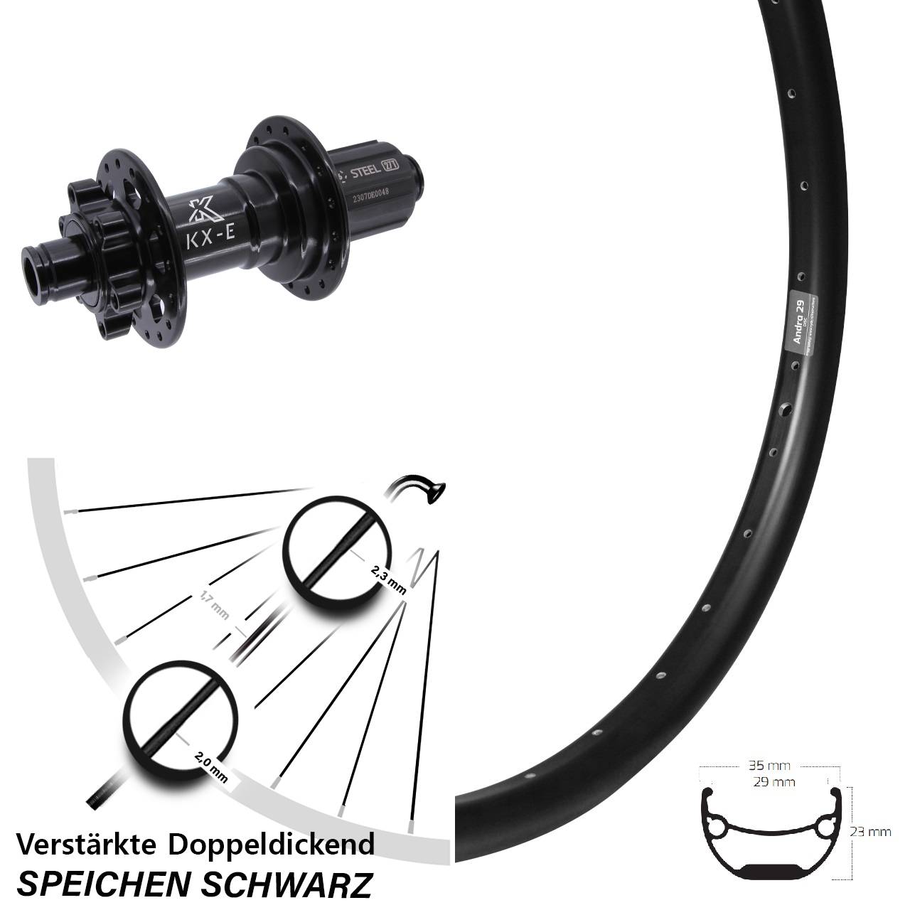 27,5 Zoll Ryde Andra 29 verstärkt KX-E Nabe 12x148 mm HG 8-12 fach