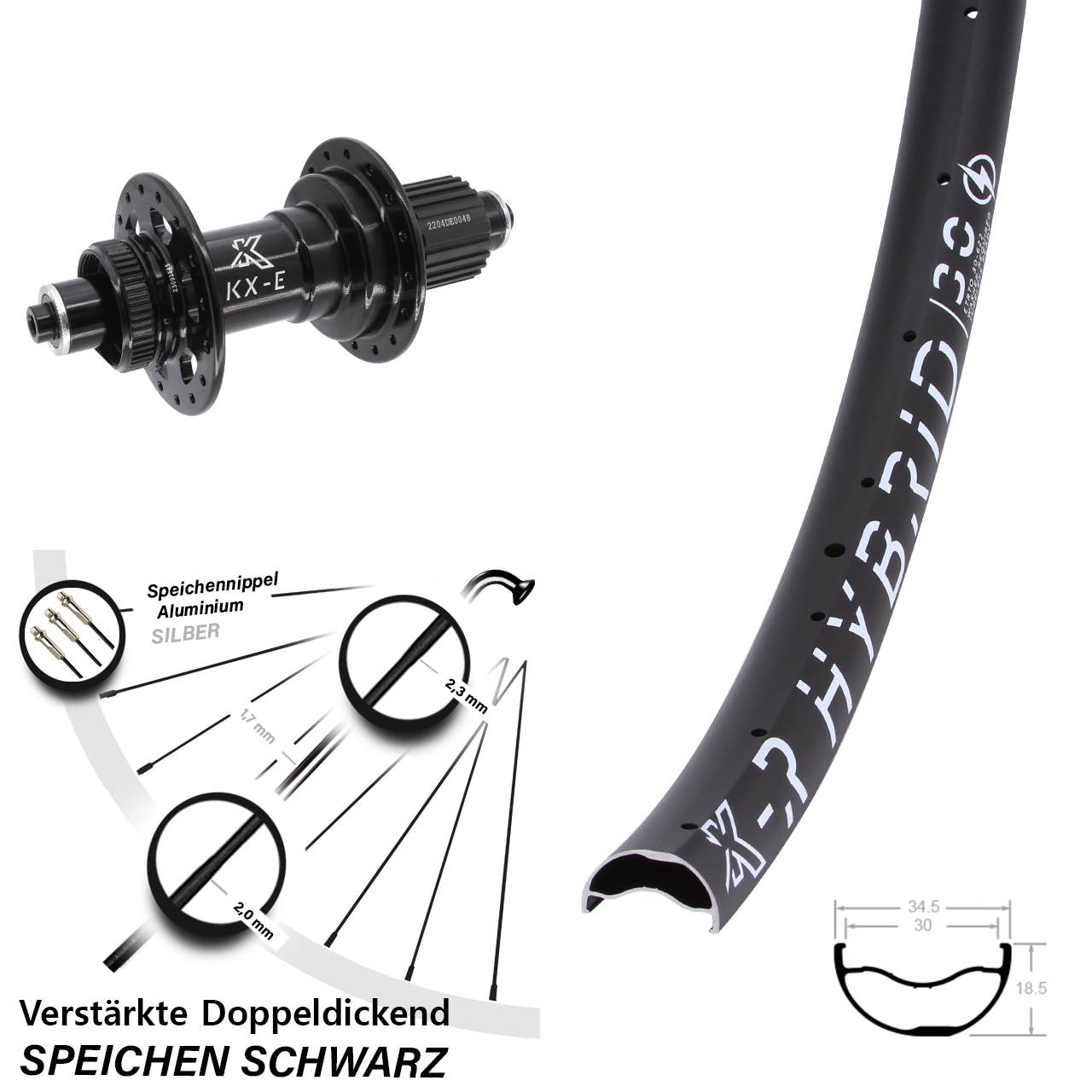 29 Zoll KX-R Hybrid 30 Hinterrad Centerlock QR Boost 5x141 Shimano Micro Spline