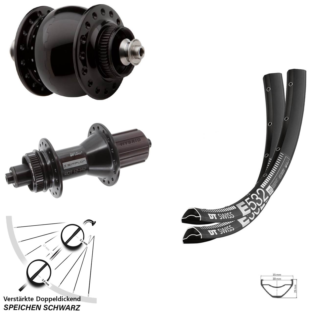 Laufradsatz Centerlock QR 27,5 Zoll DT Swiss E532 370 Hybrid SON 28 8-11 fach