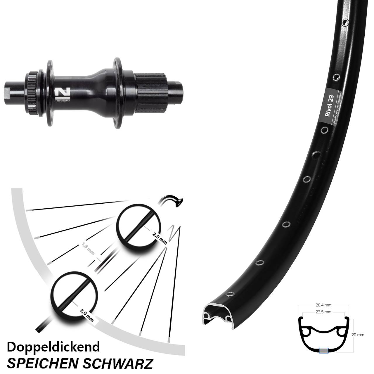 Hinterrad Centerlock 27,5 Zoll Ryde Rival 23 Novatec D792 Shimano Micro Spline 12x142