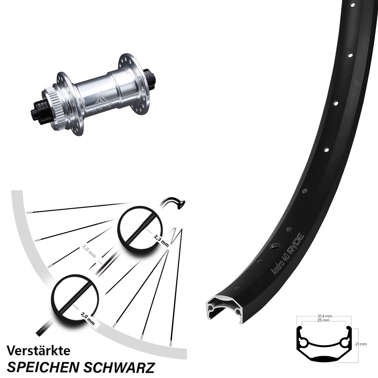 28-29 Zoll Ryde Andra 40 KX-E verstärkt Disc Vorderrad QR