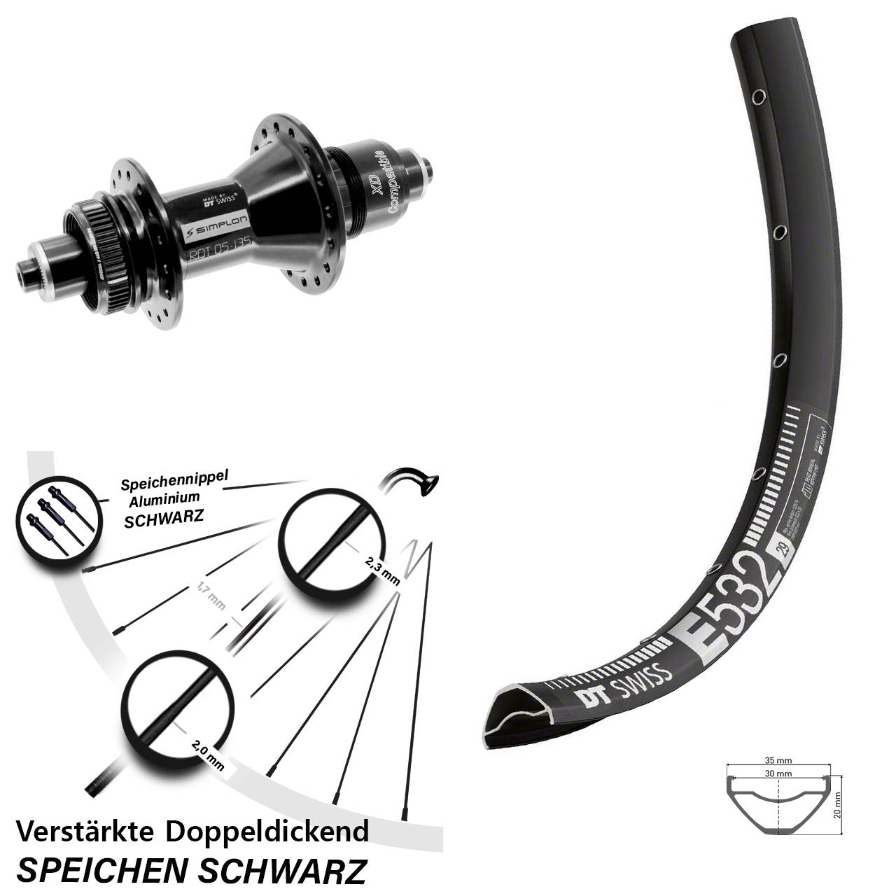 29 Zoll DT Swiss E 532-370 Hinterrad Centerlock QR XD