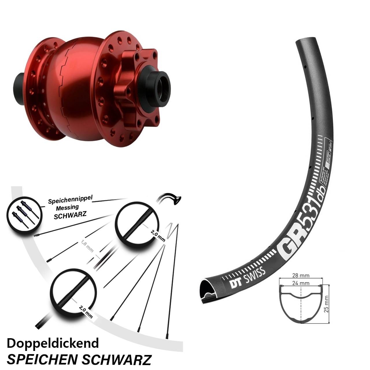 Disc Nabendynamolaufrad 15x100 650B DT Swiss GR531 SON 28 rot