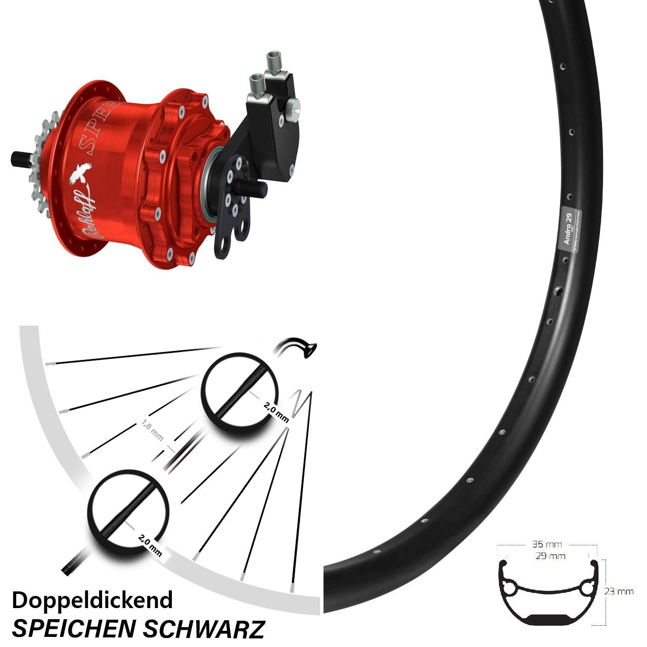 Ryde Andra 29 Rohloff Speedhub 500/14 TS DB rot Zoll Disc Hinterrrad