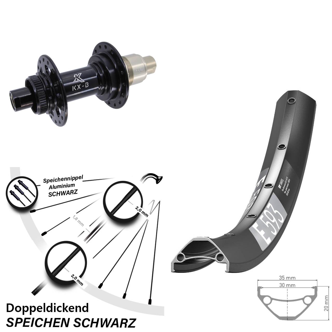 Centerlock Hinterrad 29 Zoll DT Swiss E 593 KX-B XD 11-12 fach 12x148