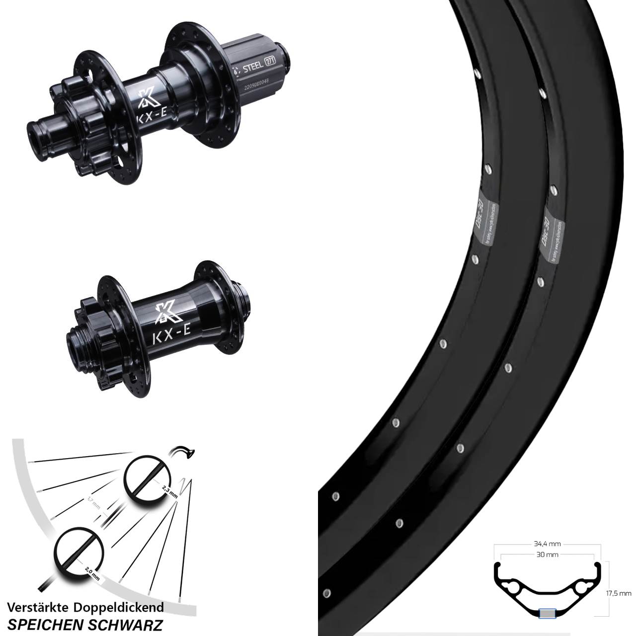 Laufradsatz 15x100 12x142 29 Zoll Ryde Disc 30 KX-E Heavy Duty 8-12 fach