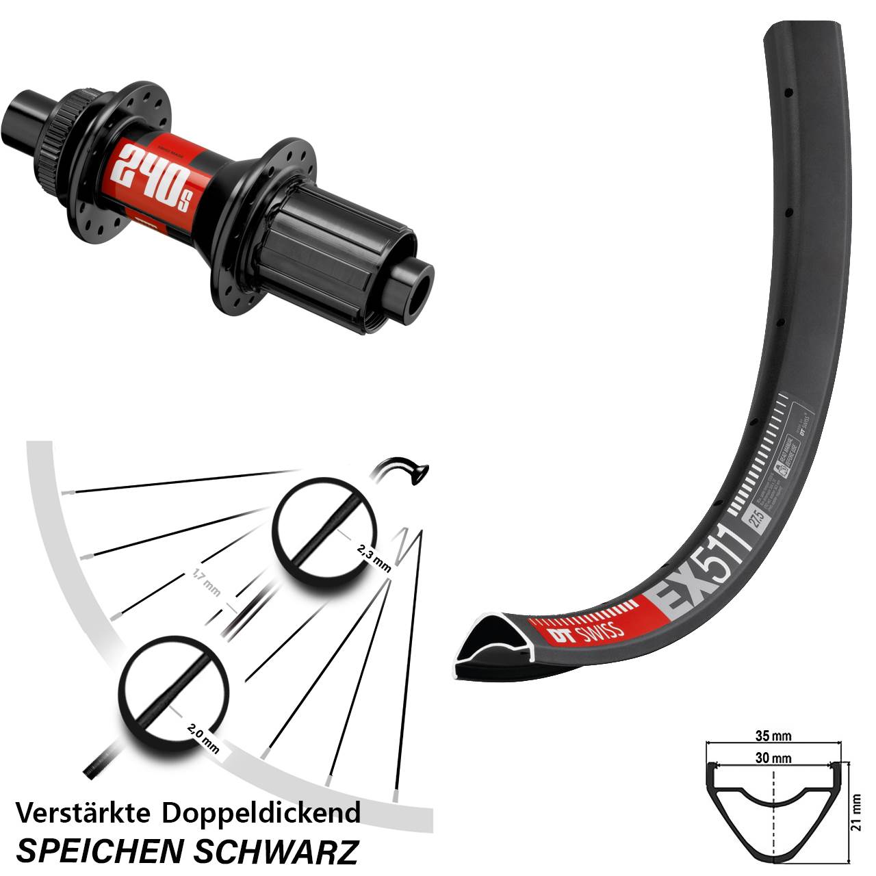 Hinterrad Centerlock 27,5 Zoll DT Swiss EX 511 240s 8-11 fach 12x148