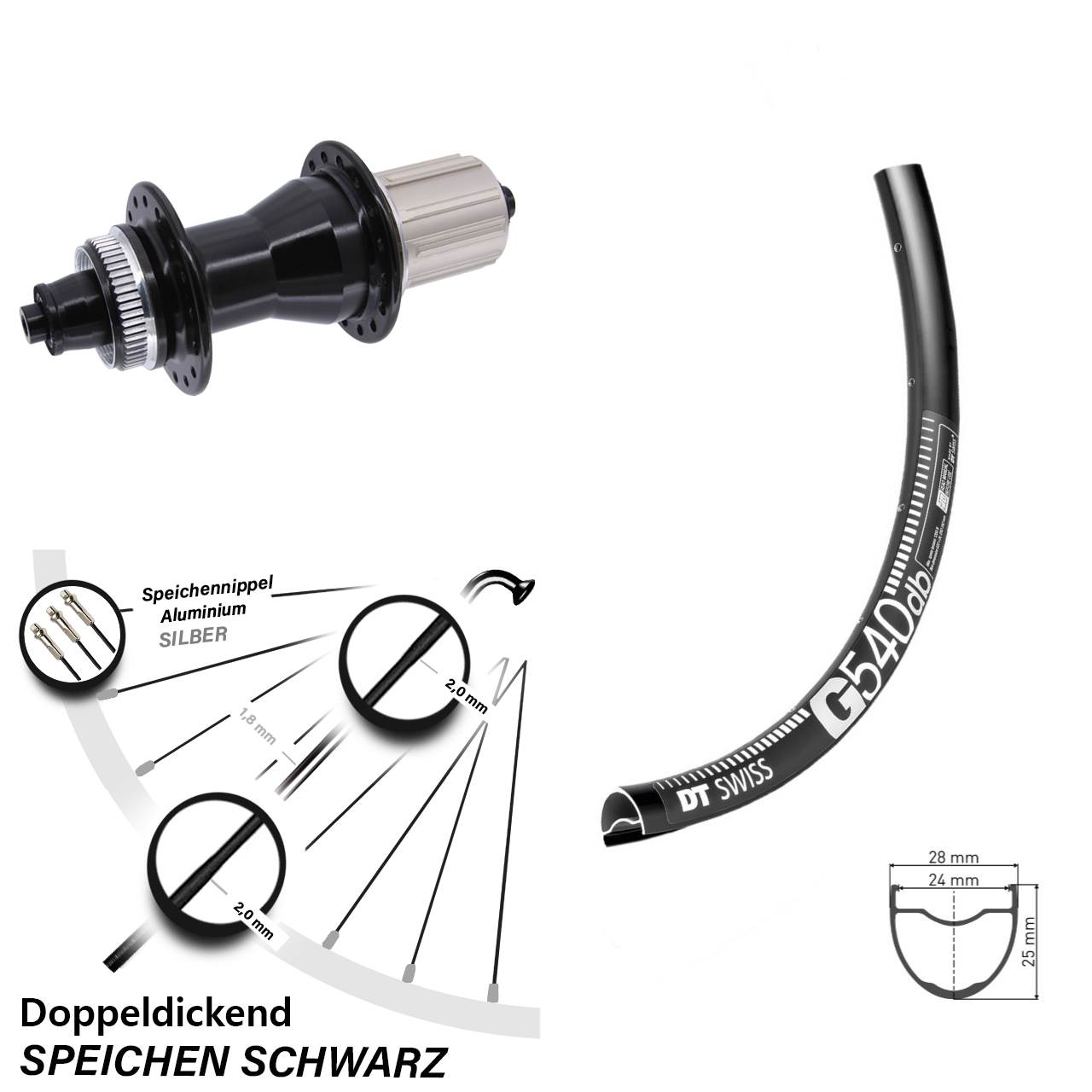 Disc Hinterrad 650B DT Swiss G540 Novatec CL-135 8-12 fach für Schnellspanner