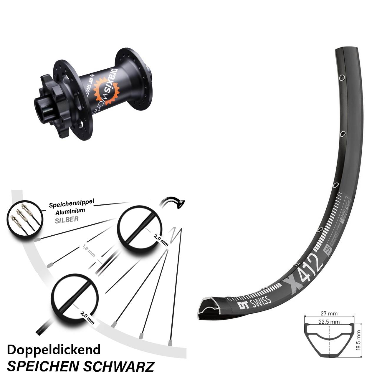 29 Zoll DT Swiss X412 350 SL Disc Vorderrad 12x100