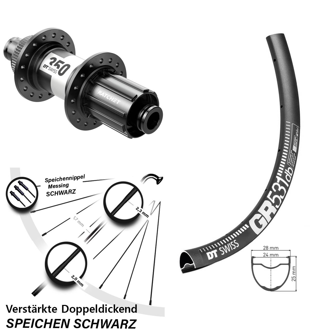Centerlock Hinterrad 12x142 27,5 Zoll DT Swiss GR 531-350 Road 11-12 fach