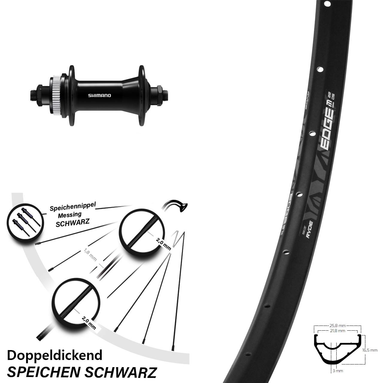 Vorderrad Centerlock für Schnellspanner 28 Zoll Ryde Edge M22 Shimano HB-QC400