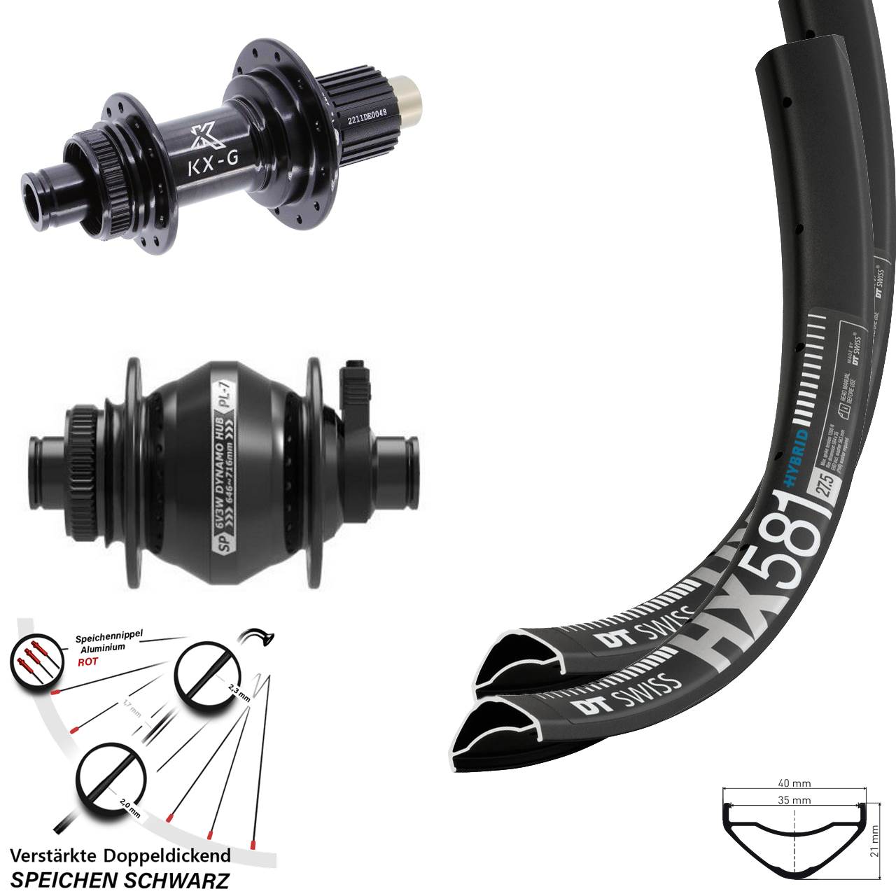 Laufradsatz Centerlock 27,5 Zoll DT Swiss HX581 KX-G Shutter PL-7 Micro Spline 12x100/142