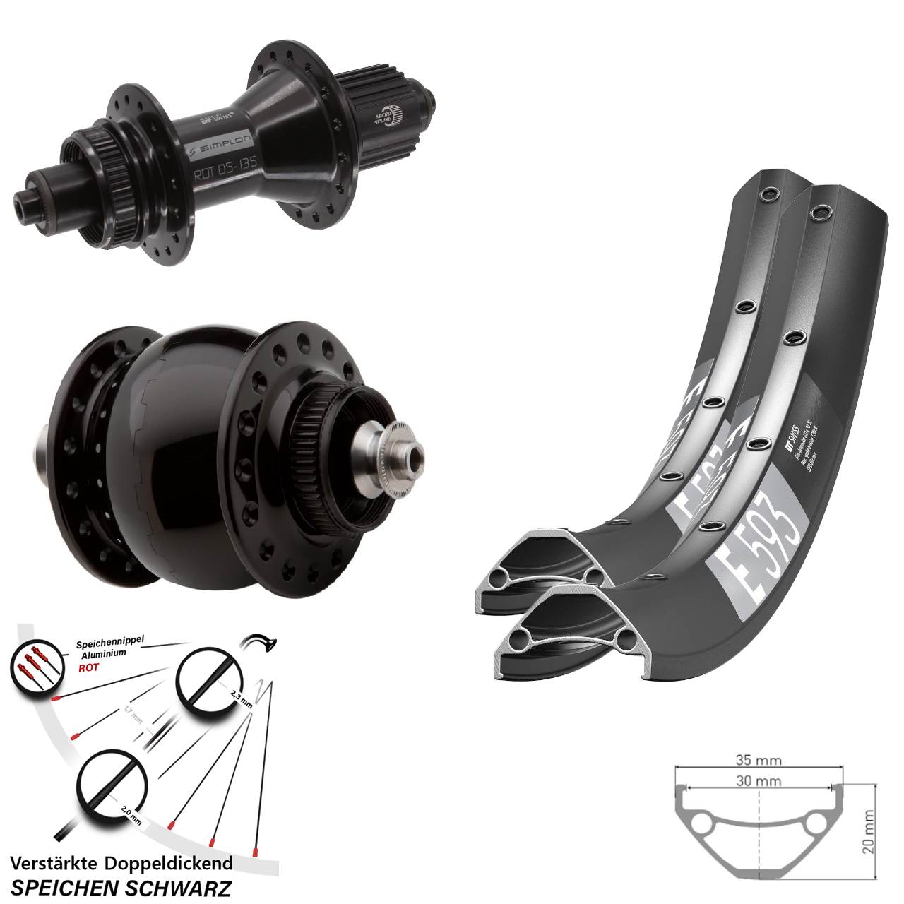 DT Swiss E 593 370 Hybrid SONdelux 650B Disc Laufrad-Satz QR Micro Spline