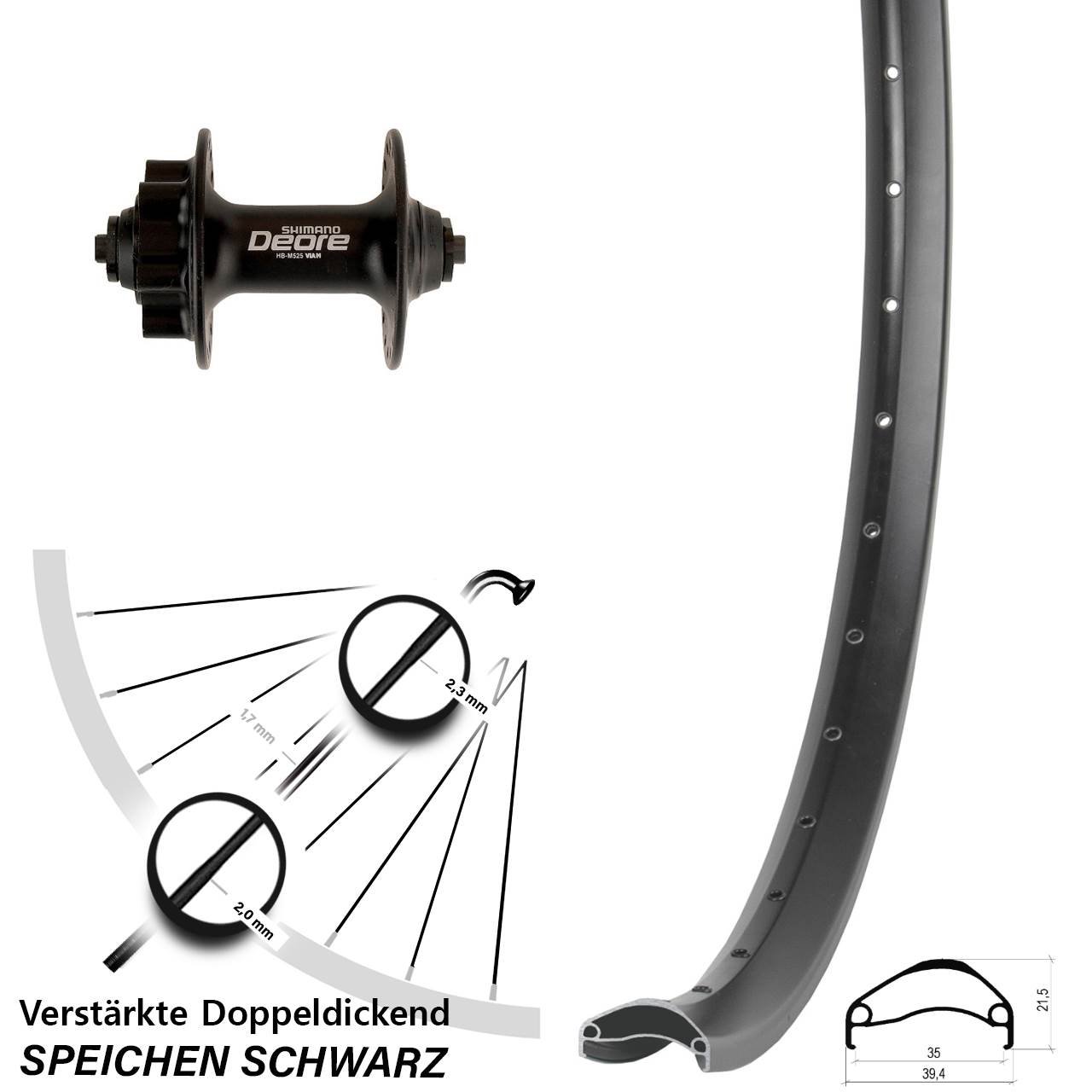 Ambrosio E35 Shimano Deore 29 Zoll 6-Loch Vorderrad für Schnellspanner