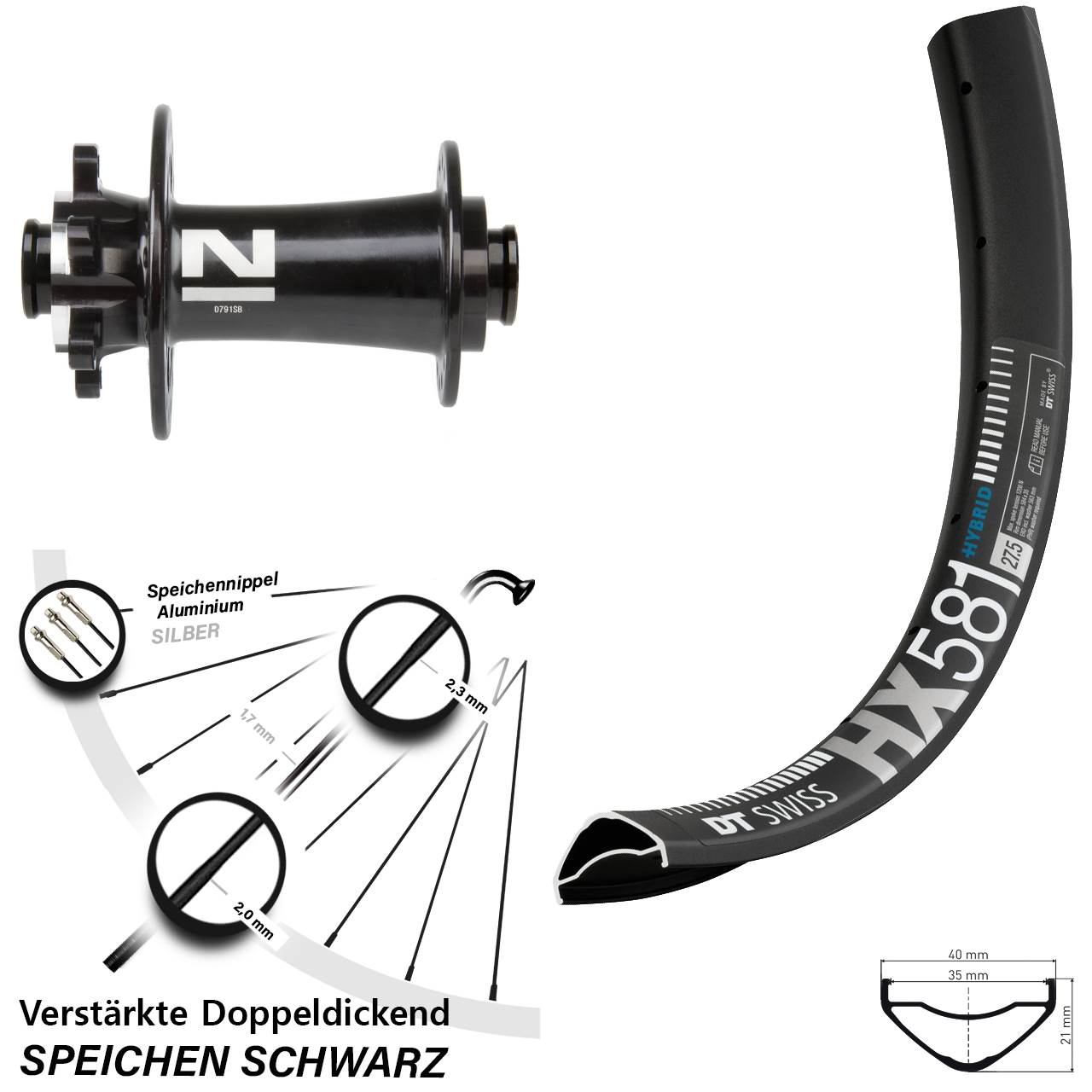 27,5 Zoll DT Swiss HX 581 Novatec D791 Disc Vorderrad 15x100