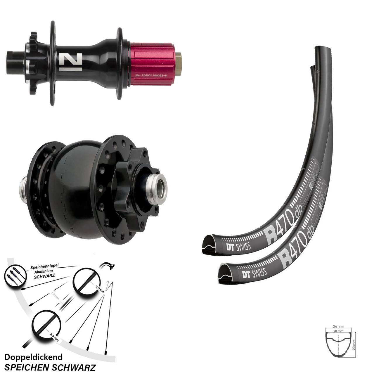 28 Zoll Laufradsatz DT Swiss R 470 Dynamo Disc 6-loch Novatec D792 SON 28-12 Steckachse