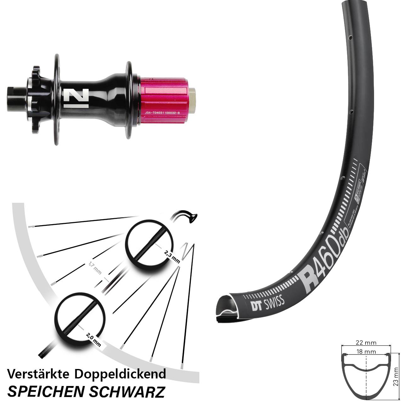 28 Zoll DT Swiss R 460 Novatec D792 6-Loch Hinterrad 12x142 8-12 fach