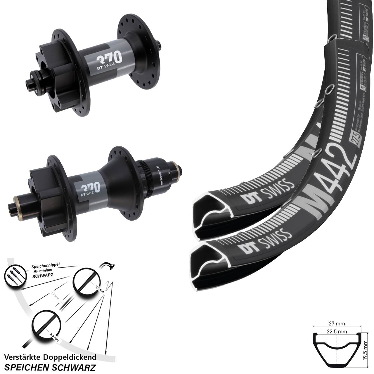 Disc Laufradsatz QR 28 Zoll DT Swiss M 442 370 SRAM XD