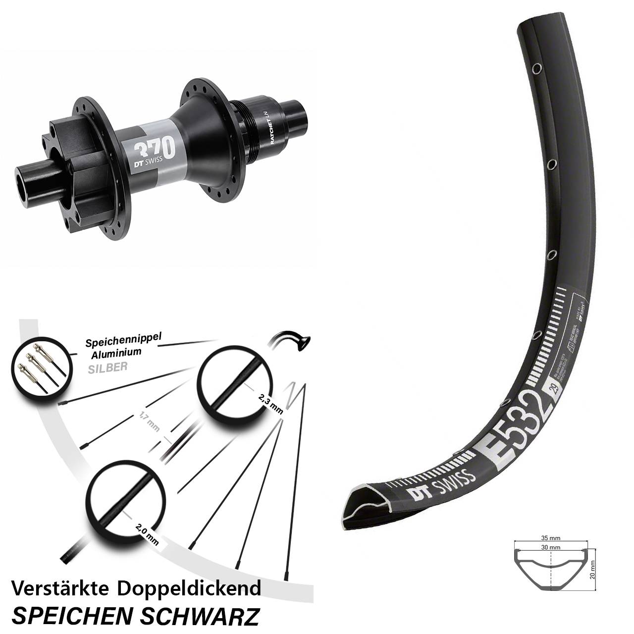 DT Swiss E 532-370 29 Zoll Disc Laufrad 12x148 Boost XD 11-12 fach