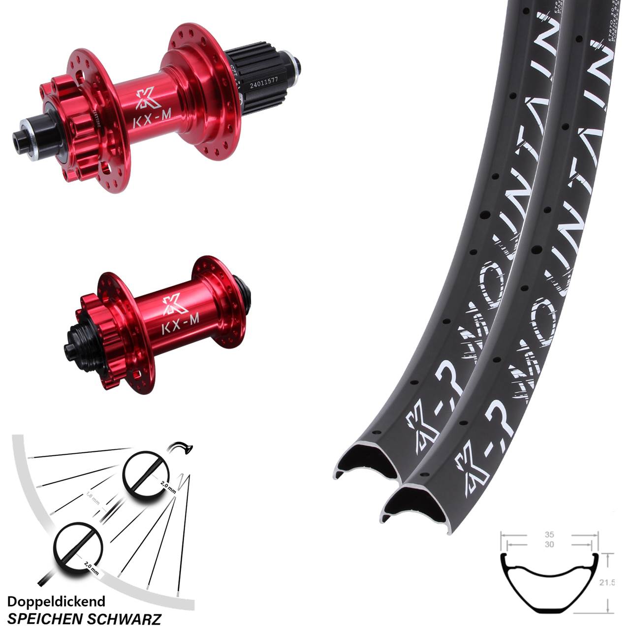 29 Zoll KX-MR Mountain rot 6-Loch Laufradsatz QR Micro Spline