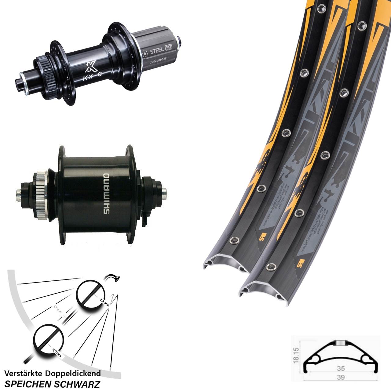 27,5 Zoll Rodi TRYP 35 KX-GS Heavy Duty Shimano DH-UR700 Disc Laufrad-Satz QR 8-12 fach HG