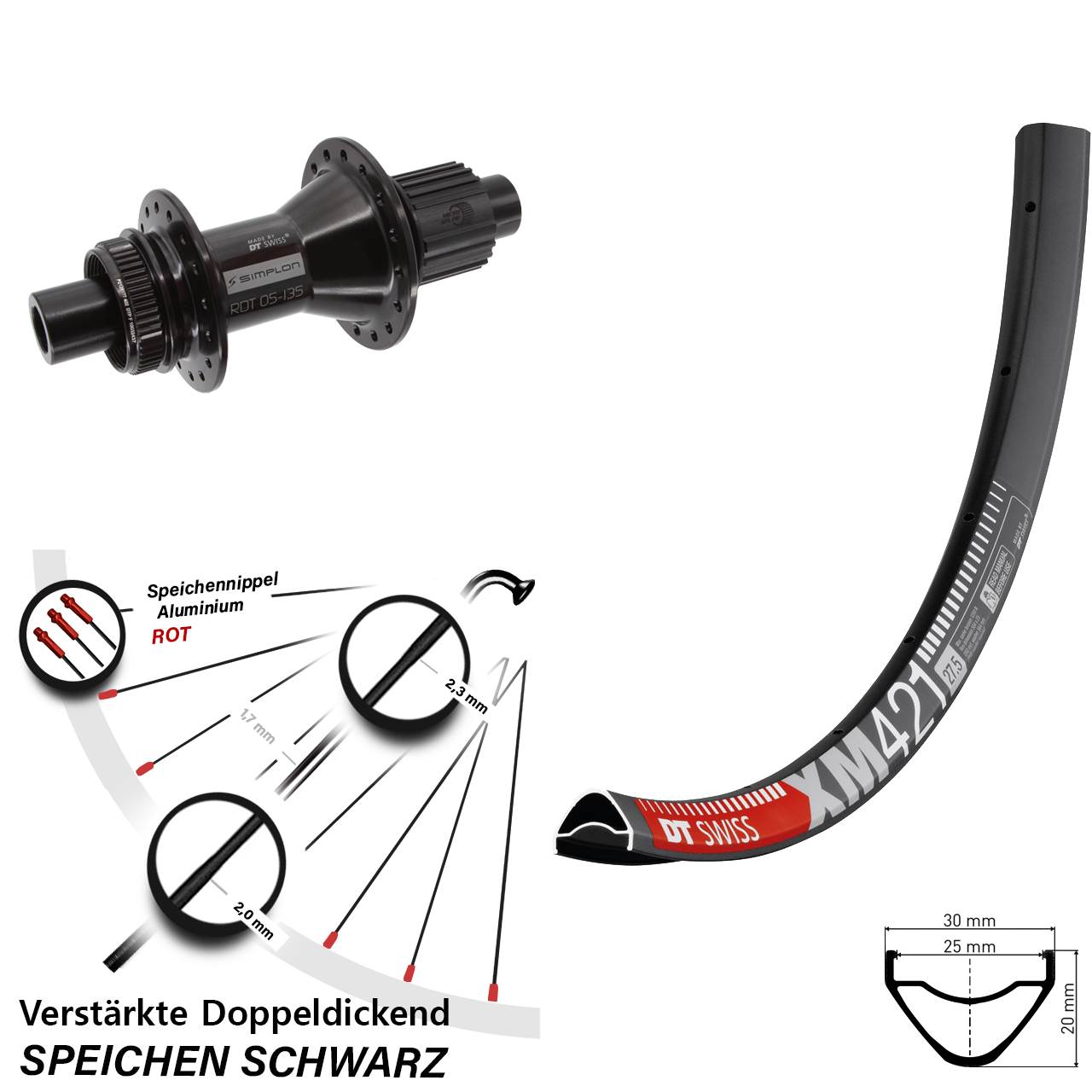 Disc Hinterrad 650B DT Swiss XM 421 DT Swiss 370 Hybrid Micro Spline 12x142