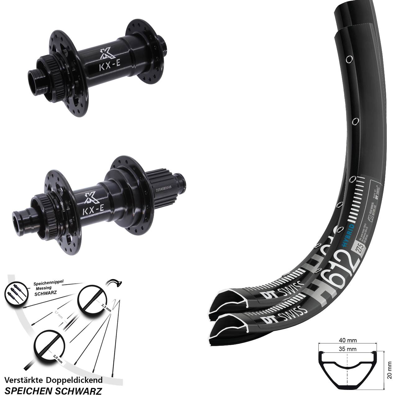 Laufradsatz 15x110 12x148 27,5 Zoll DT Swiss H 612 KX-E Heavy Duty Micro Spline