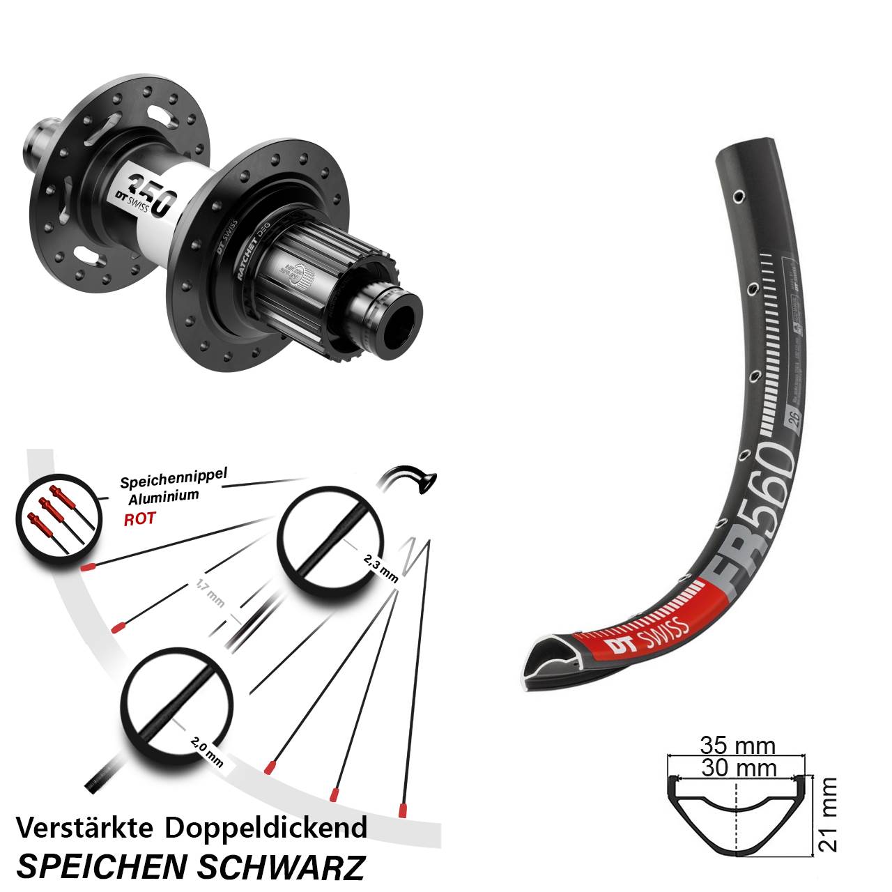 Centerlock Hinterrad 26 Zoll DT Swiss FR 560-350 DEG 72 Micro Spline 12x148