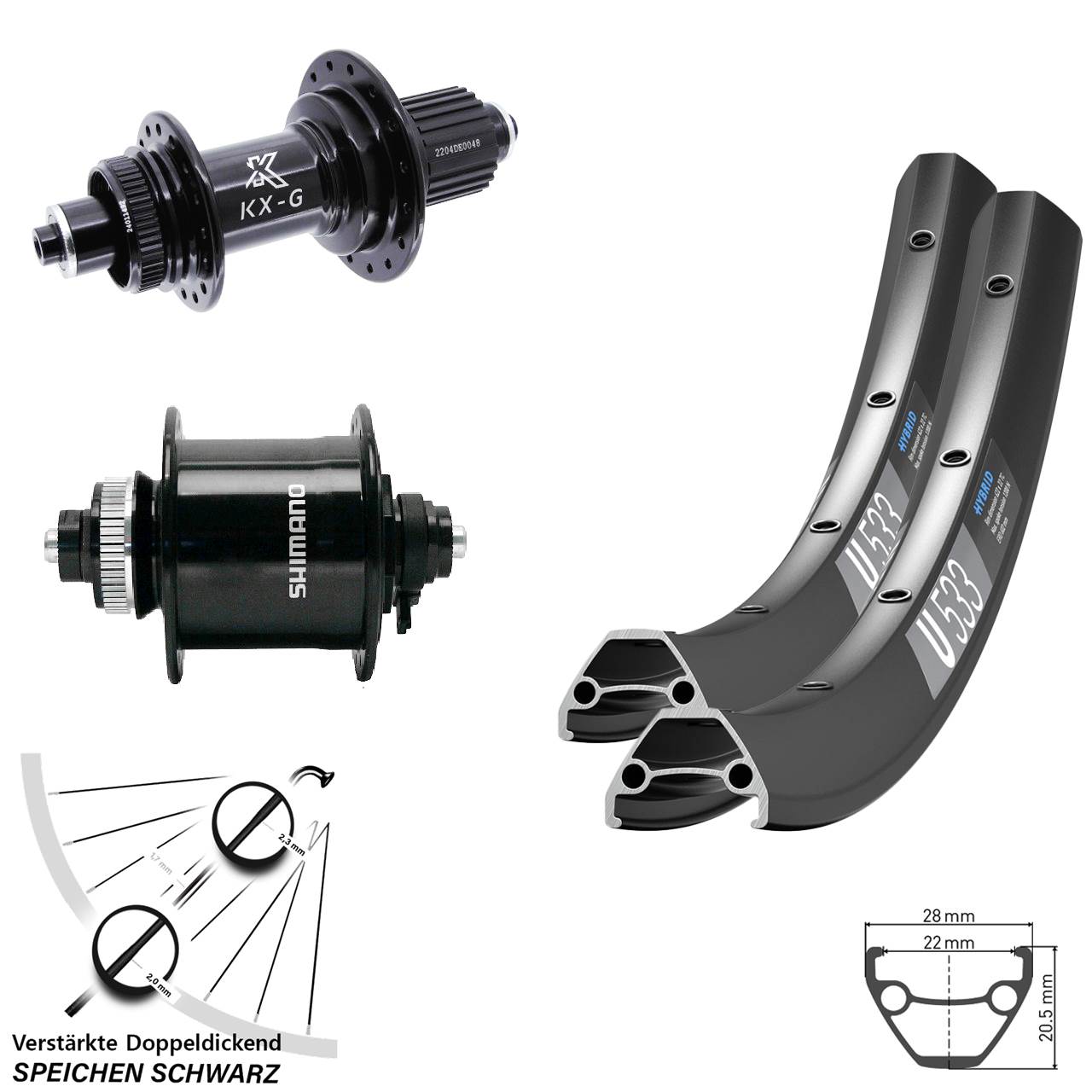 Disc Laufrad-Satz QR 29 Zoll DT Swiss U 533 KX-GS verstärkt Shimano DH-UR700 Micro Spline