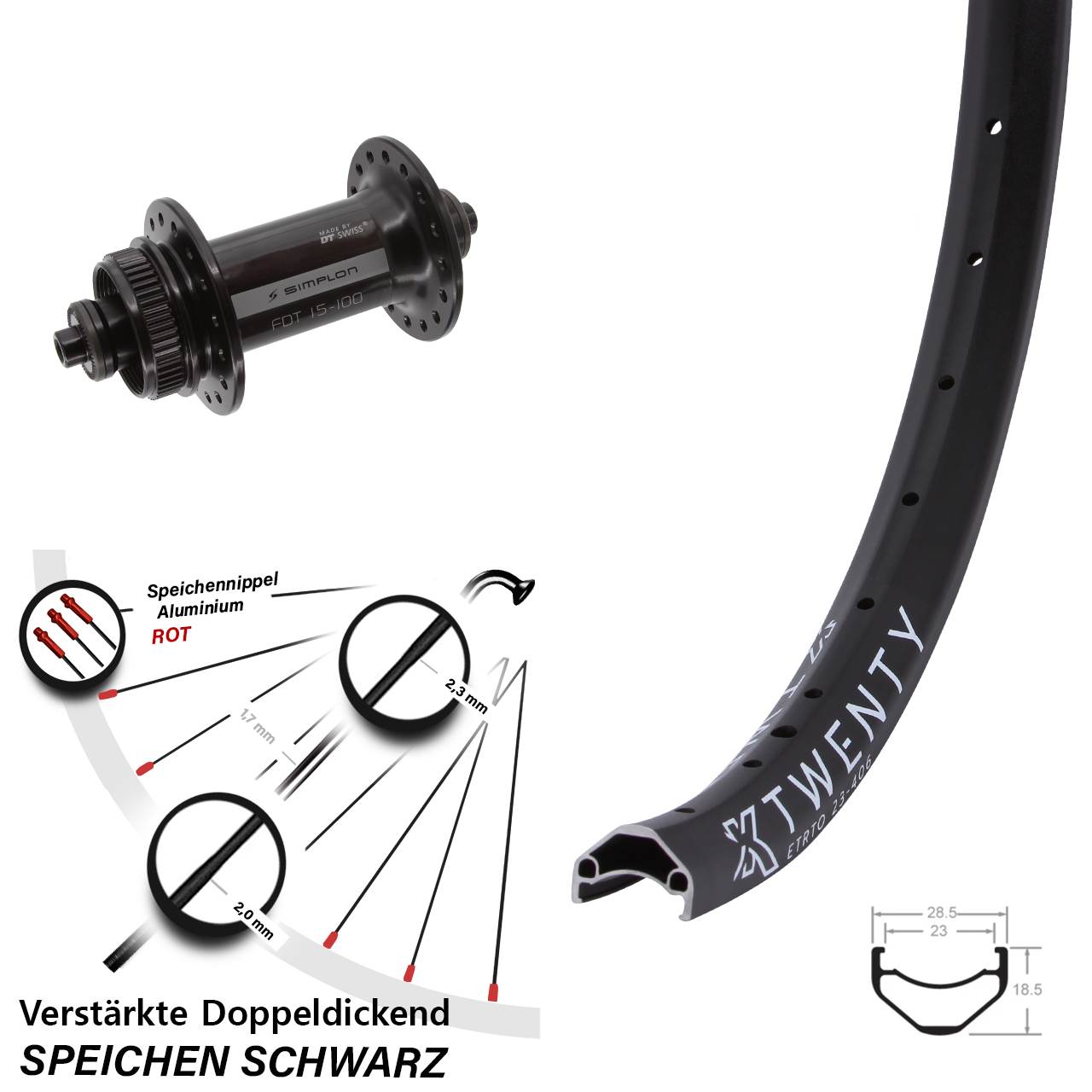 Disc Vorderrad für Schnellspanner 20 Zoll KX Twenty DT Swiss 370