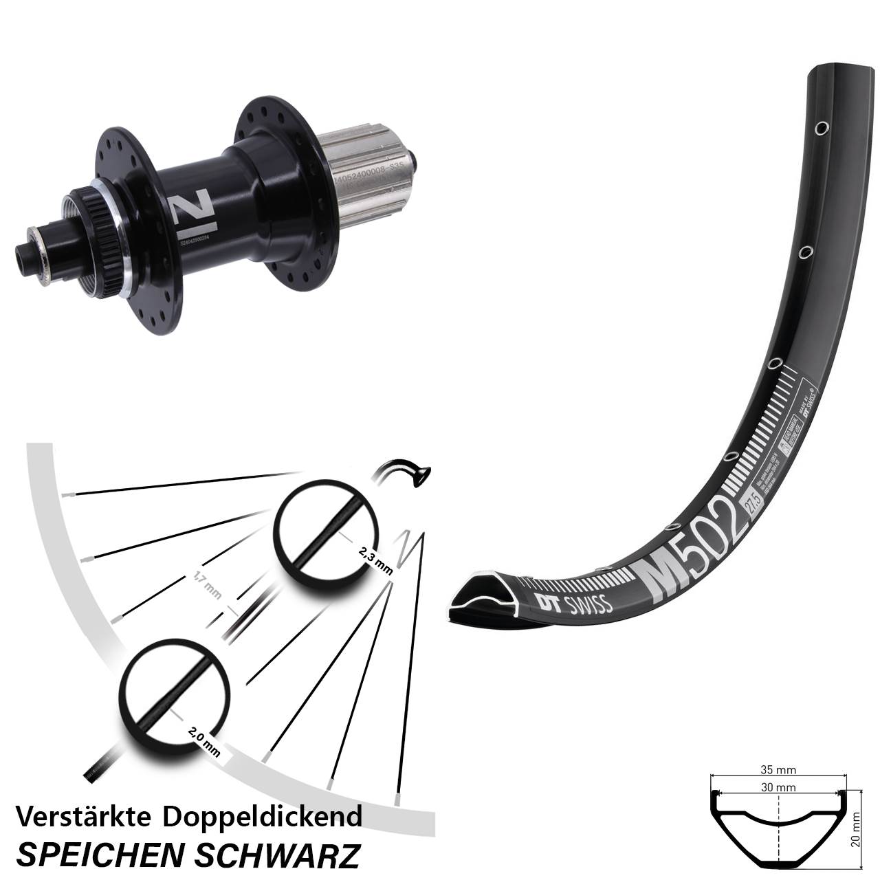 29 Zoll DT Swiss M 502 Novatec D042SB Disc Laufrad für Schnellspanner 8-12 fach