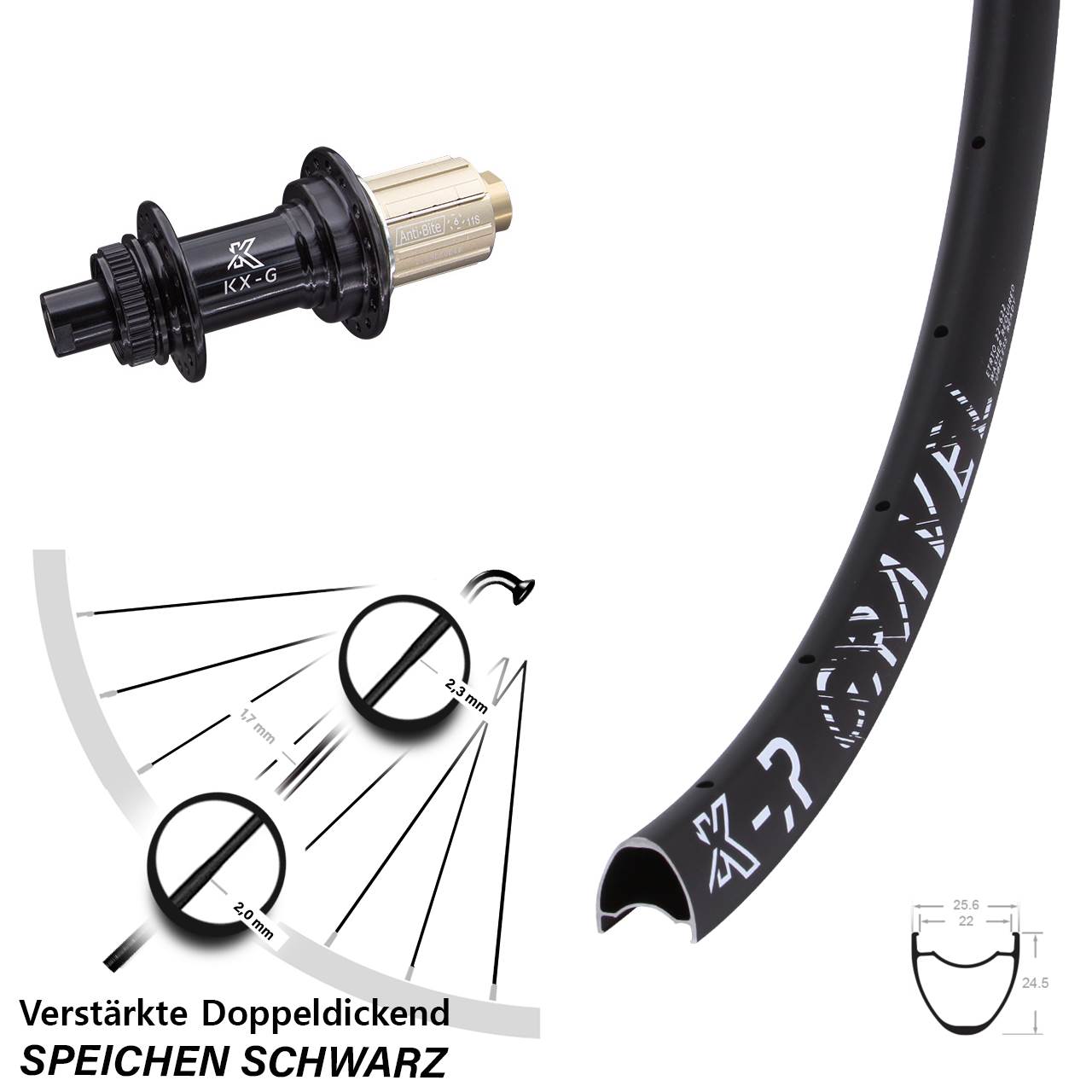 28-29 Zoll KX-R Gravel verstärkt Disc Hinterrad 12x142 8-12 fach