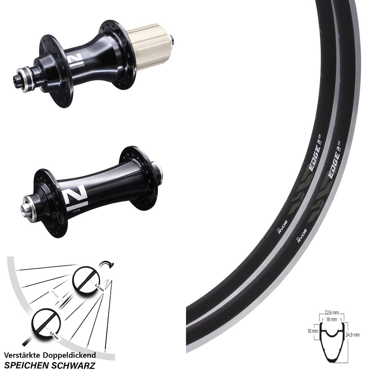 Ryde Edge R 25 Novatec A141SB Novatec F162 28 Zoll Laufradsatz QR 8-12 fach HG