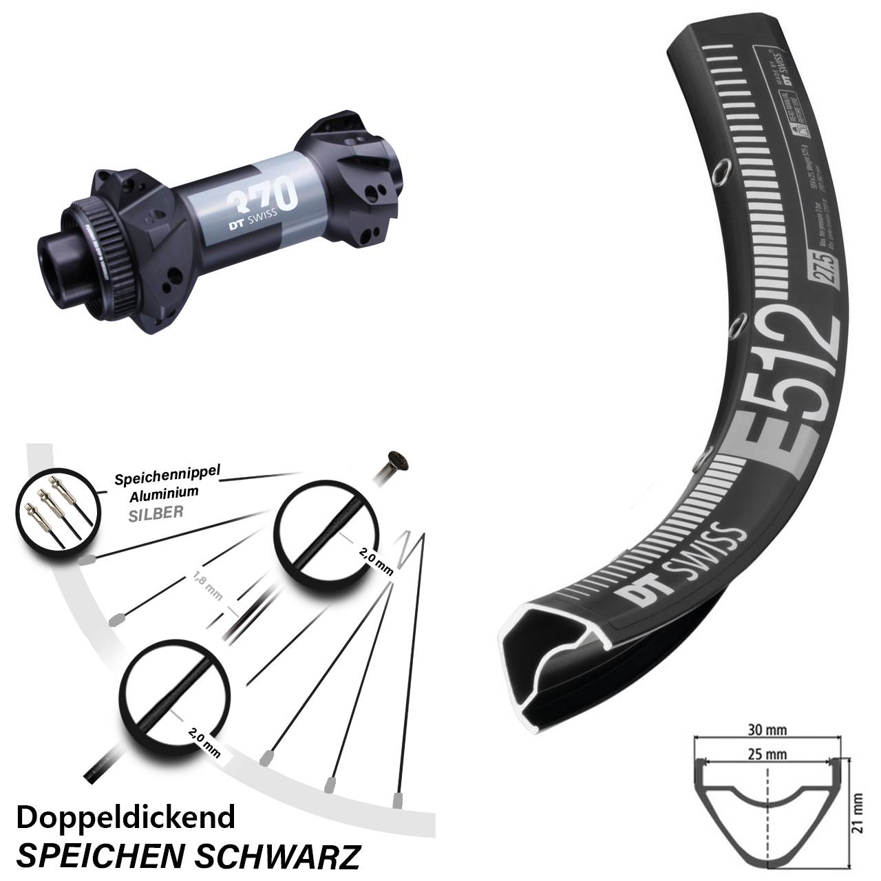 DT Swiss 370 Boost 15x110 mm Straightpull E 512 Vorderrad 29 Zoll MTB Enduro Centerlock