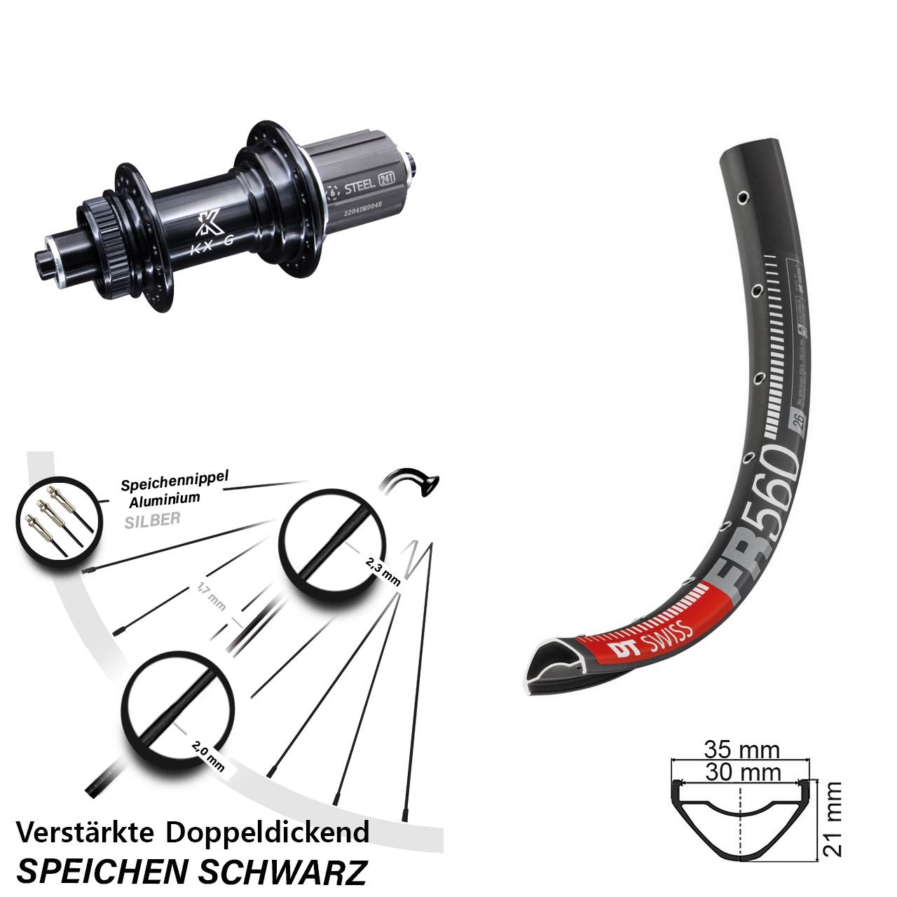 DT Swiss FR560 KX-GS verstärkt 26 Zoll Centerlock Hinterrad QR 8-12 fach HG