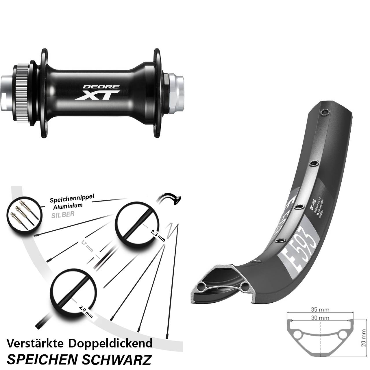 Centerlock Vorderrad 15x110 650B DT Swiss E593 Shimano Deore XT Boost