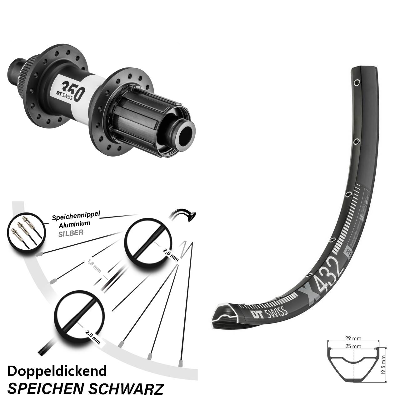 29 Zoll Hinterrad x 432 DT Swiss 350 11-fach Centerlock MTB Boost Cross Country