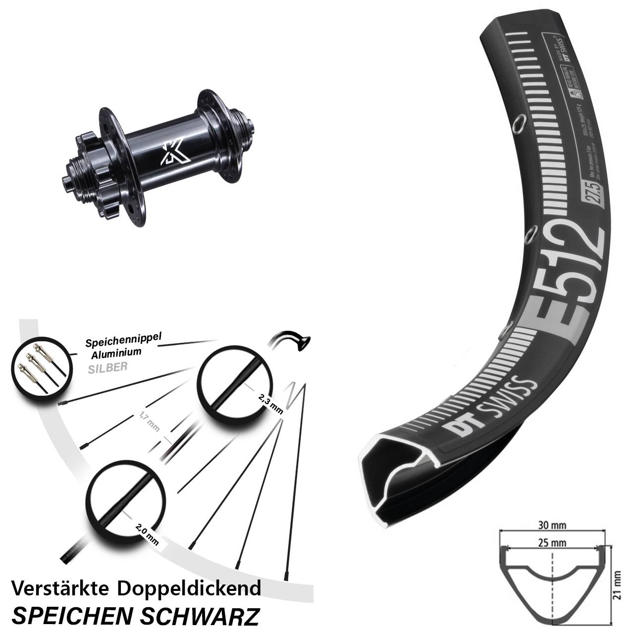Disc 29 Zoll Vorderrad DT Swiss E 512 KX-M für Schnellspanner