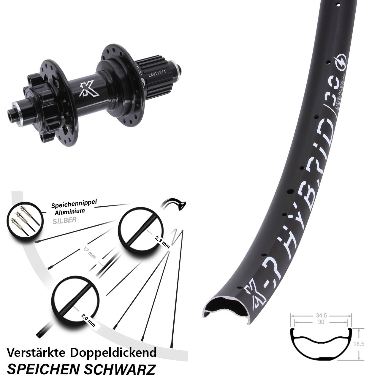 29 Zoll KX-MR Hybrid 30 Hinterrad QR Disc 6-Loch Shimano Micro Spline