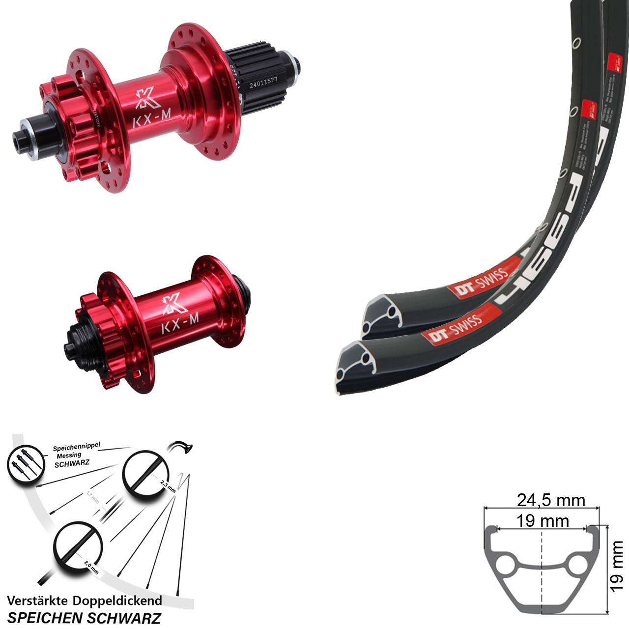 Disc Laufrad-Satz für Schnellspanner 28 Zoll DT Swiss 466 KX-M rot Shimano Micro Spline